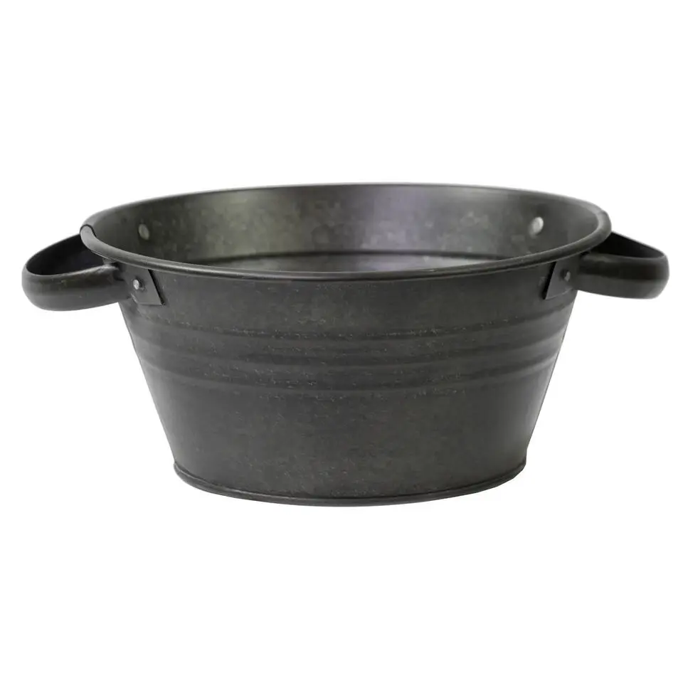 Mega Collections Teil Bloempot/plantenpot - zink - zwart - D23 cm