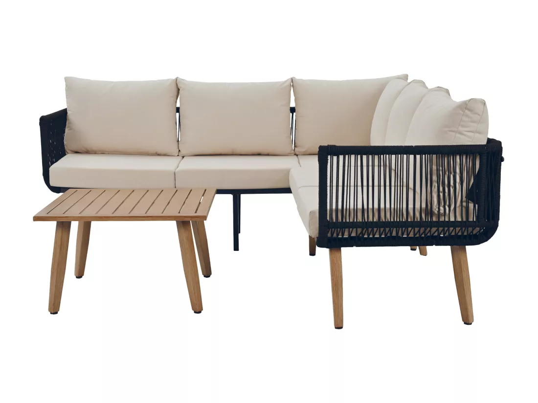 Salon de jardin, ensemble de meubles de jardin, 5 places, canapé d'angle , 1 tables basse, extérieur, acier galvanisé, Beige