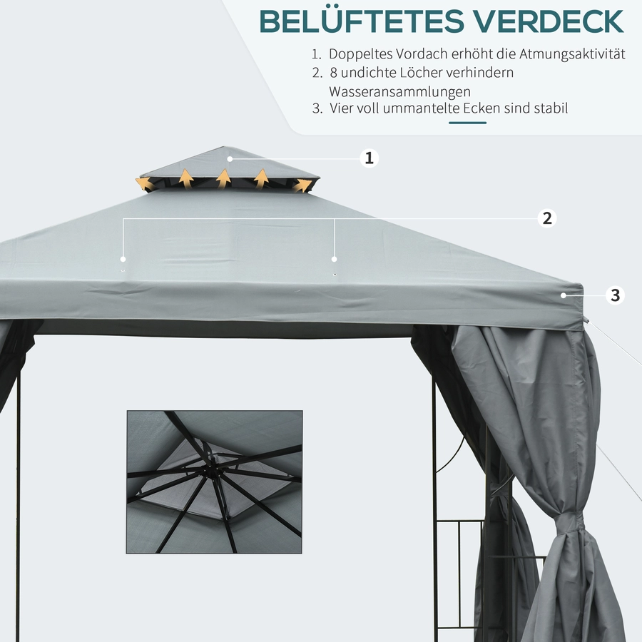 Outsunny Gartenpavillon mit Doppeldach grau