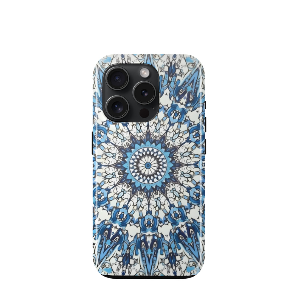 iPhone 15 Pro Hybrid (Kunststoff / Gummi) Hülle Majolika-Ozeanlicht - Blau