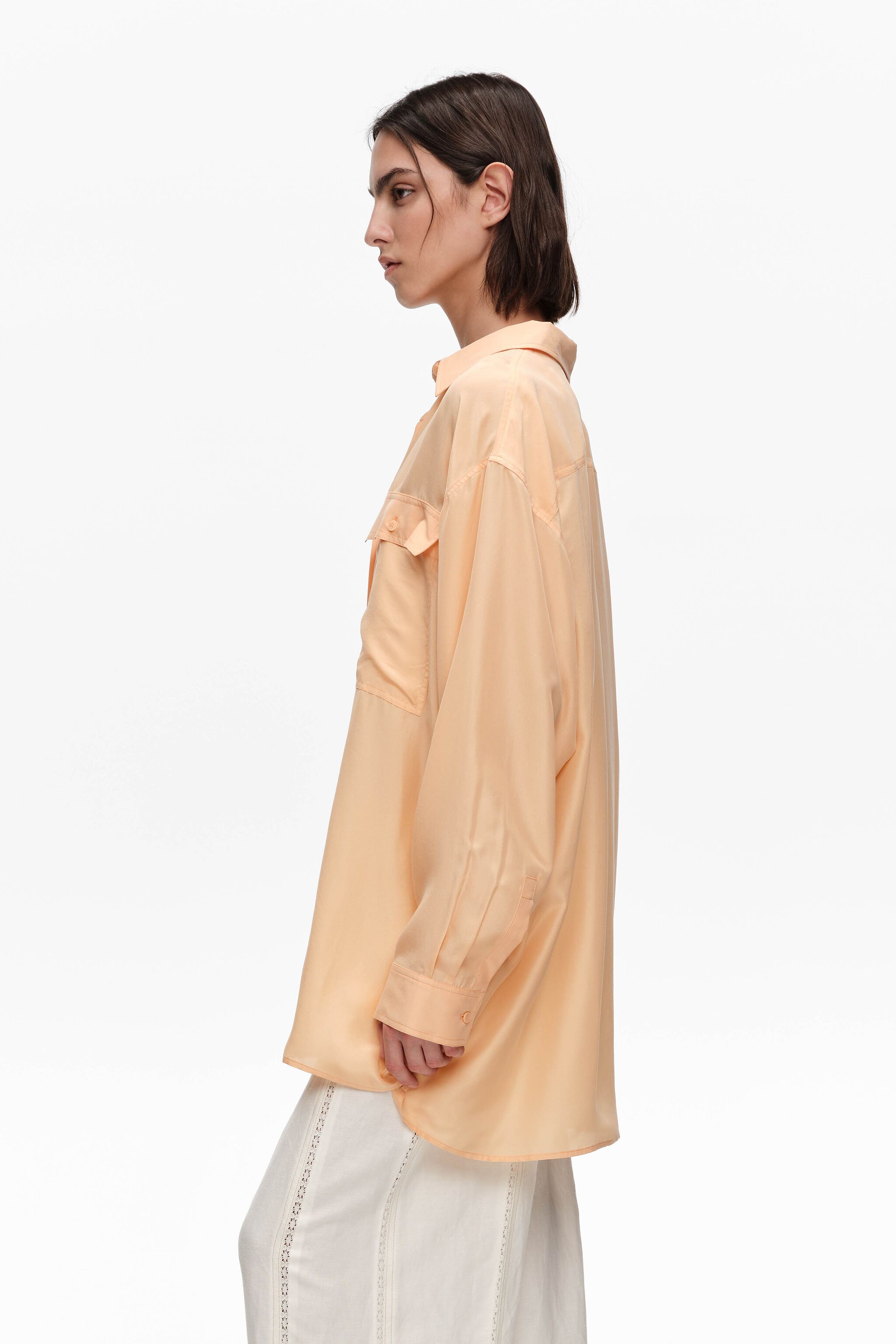 Camisa oversized de seda laranja claro