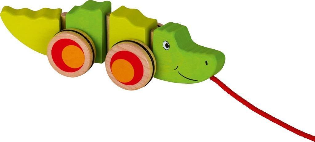 Nachziehtier KROKODIL aus Holz in bunt