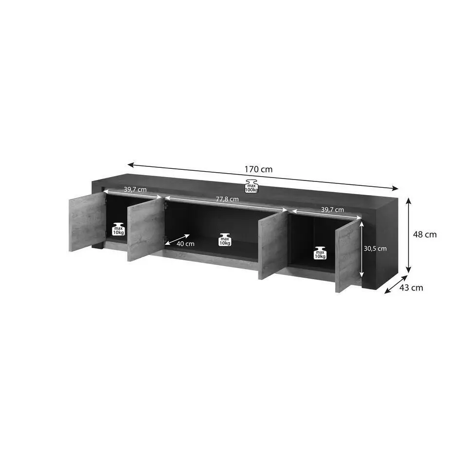 Meubella - TV-Meubel Melody - Wit - Eiken - 170 cm