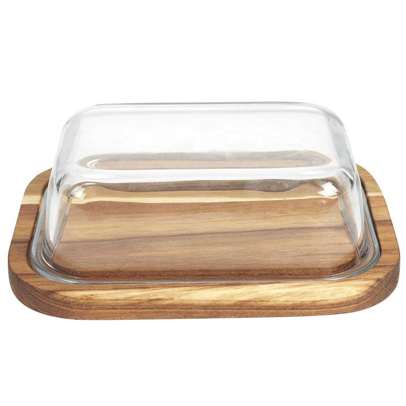 Home Deco Factory Beurrier en verre et acacia natural