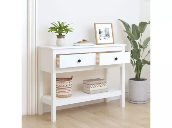Table console Blanc 100x35x75 cm Bois massif de pin
