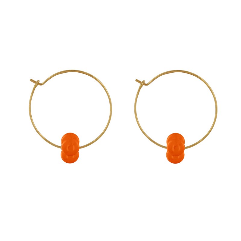 Boucles d'Oreilles Créoles Laiton Fermée et Bouquet de Perles de Verre