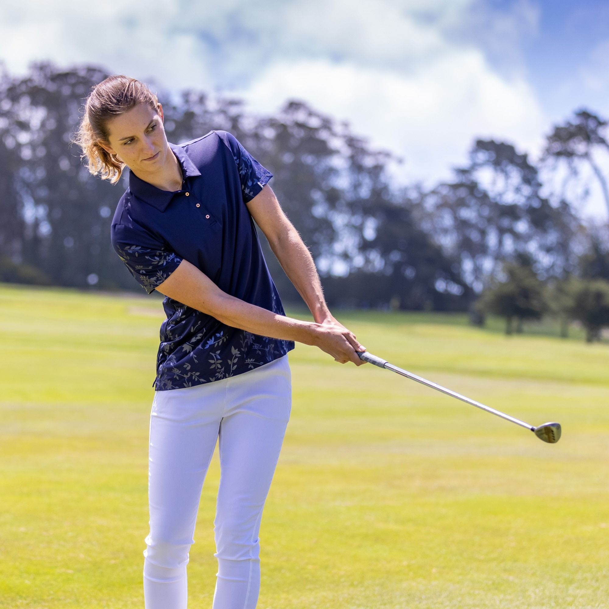 Lily Print Polo S/S Dame Atlanta Blue