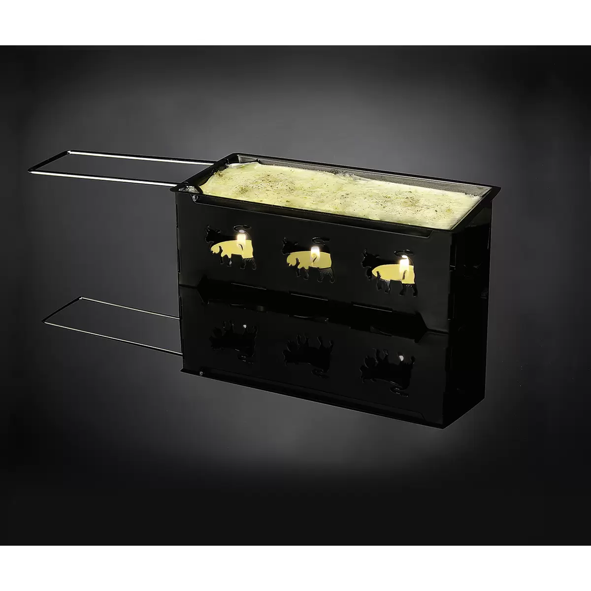Raclette mit Rechaudkerzen Kuhdekor Schwarz