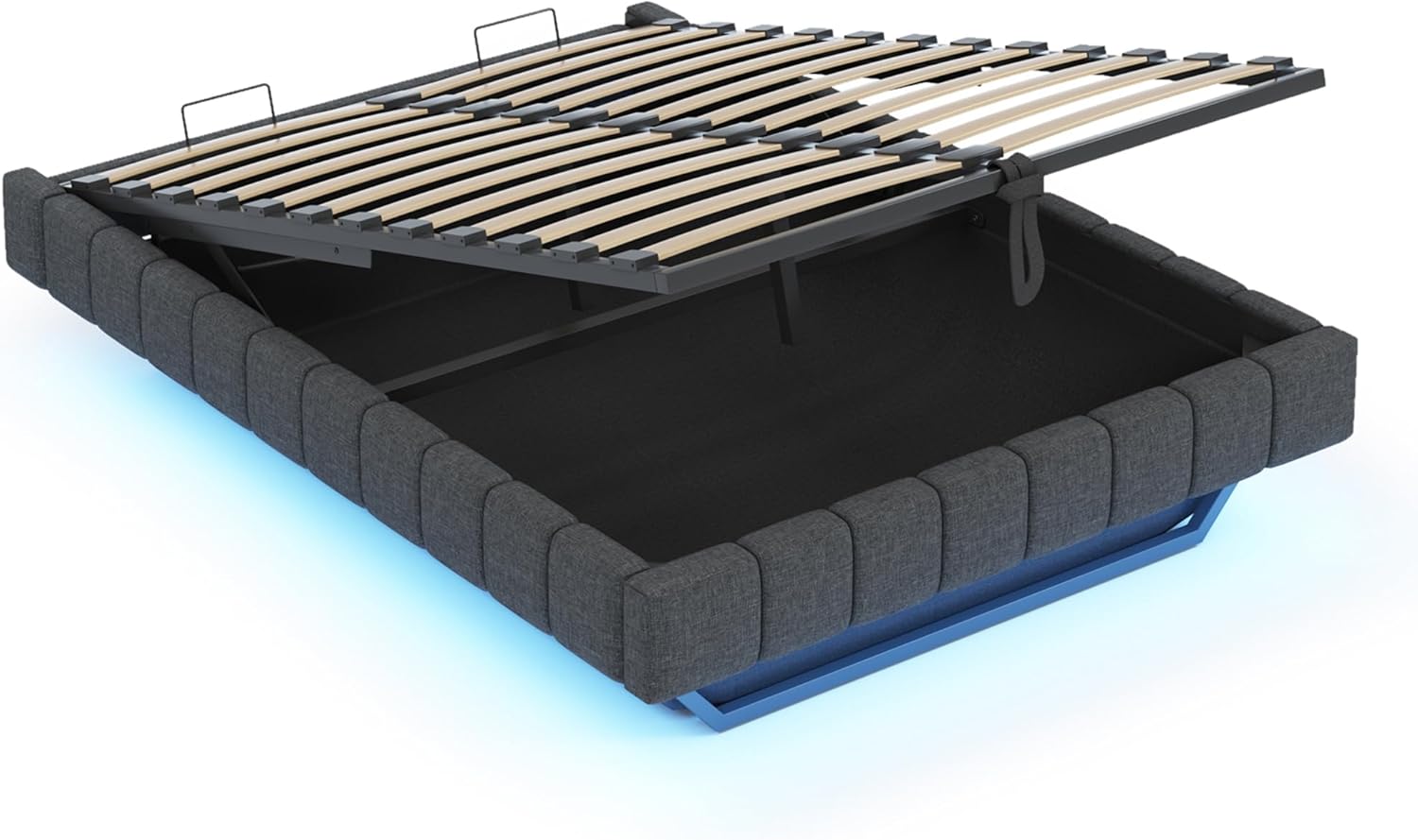 Doppelbett Polsterbett 140x200 cm mit Bettkasten ohne Kopfteil, Bett Schwebebettrahmen mit Stauraum, Tragfähigkeit 250 kg (Grau)