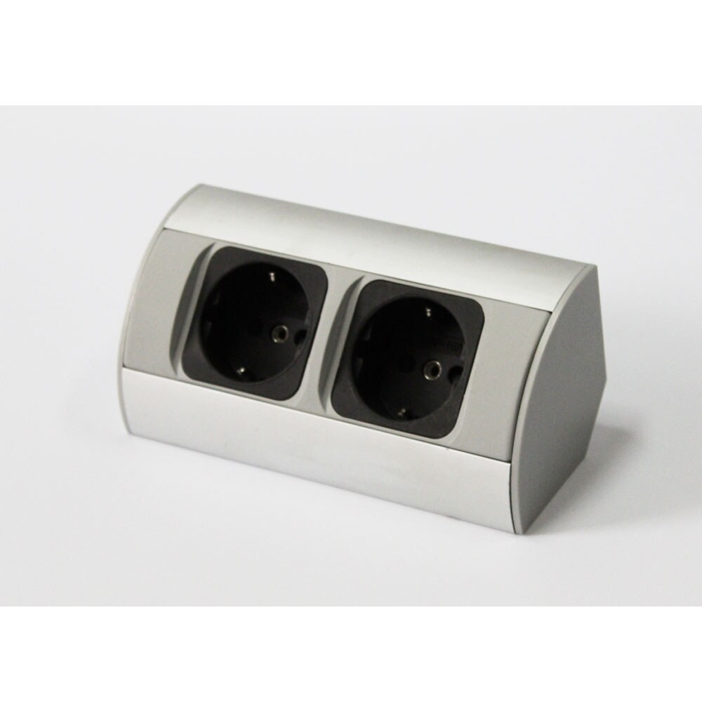 kalb | 2-fach Ecksteckdosenleiste zur Montage, 2x 230V Steckdose, Anschlusskabel ohne Stecker, silber/schwarz