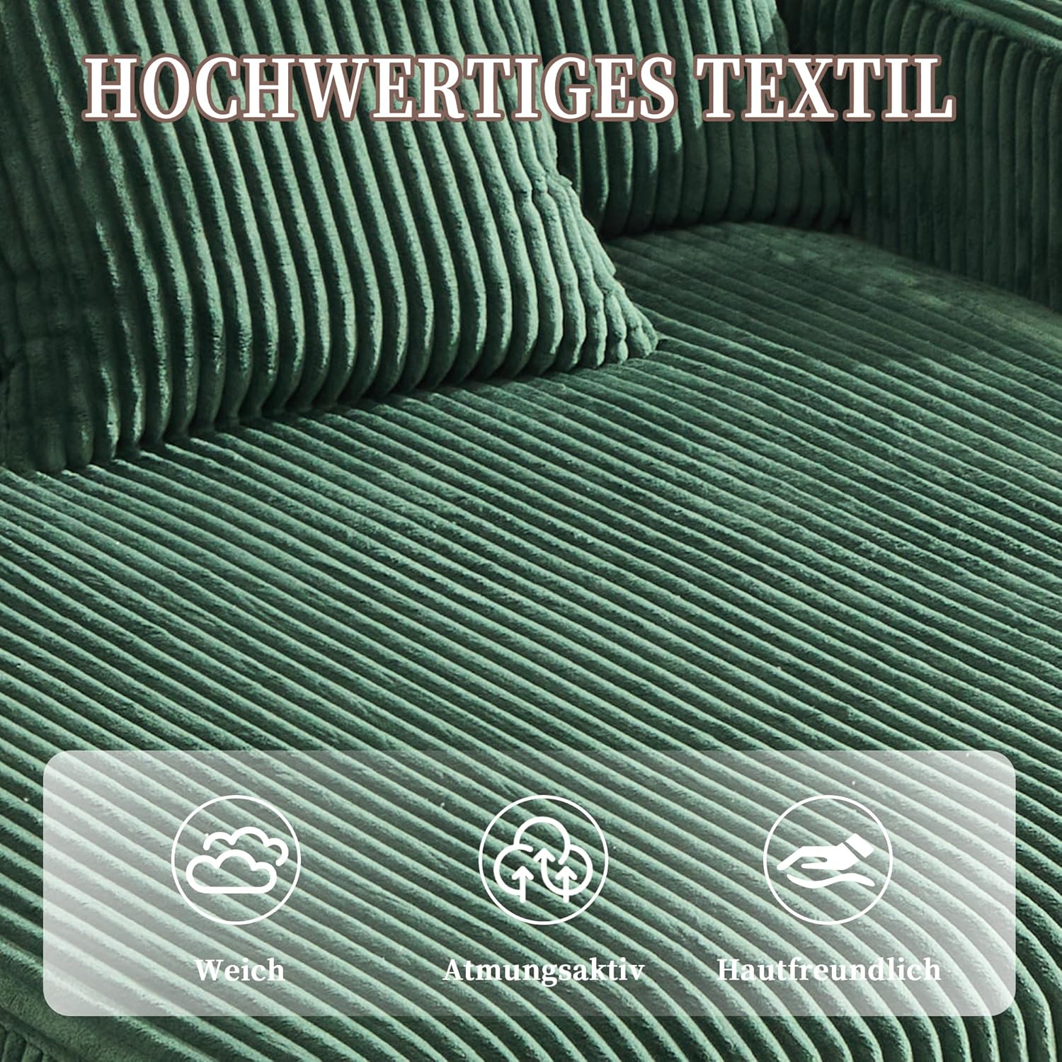 Chaiselongue Schlafsofa 2-Sitzer, Sofa mit LED & USB-C-Port & 2 Kissen & Getränkehaltern, Bettsofa, Für Wohnzimmer & Schlafzimmer, Emerald