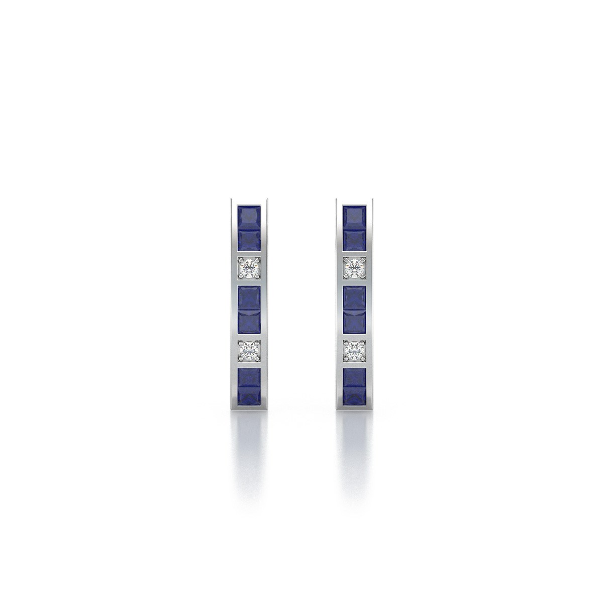 Boucles d'oreilles ADEN Or 585 Blanc Saphir et Diamants 2.40grs