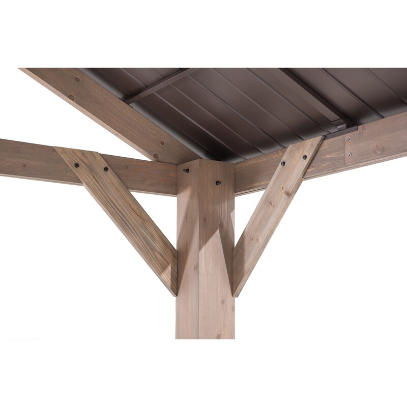 Gazebo de pátio Sunjoy em madeira maciça de cedro, 4,27 m de largura x 3,66 m de profundidade