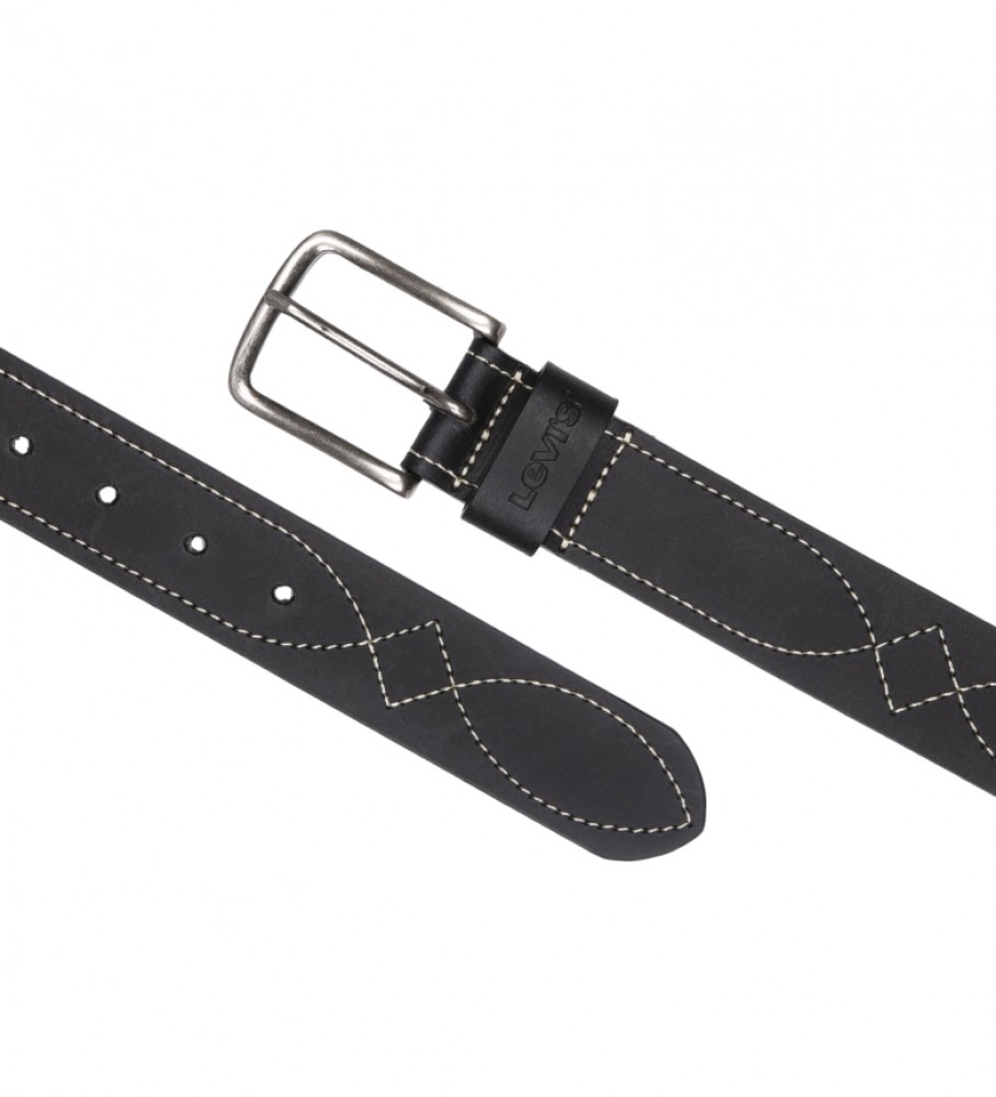 Cinto de couro preto costurado da Levi's