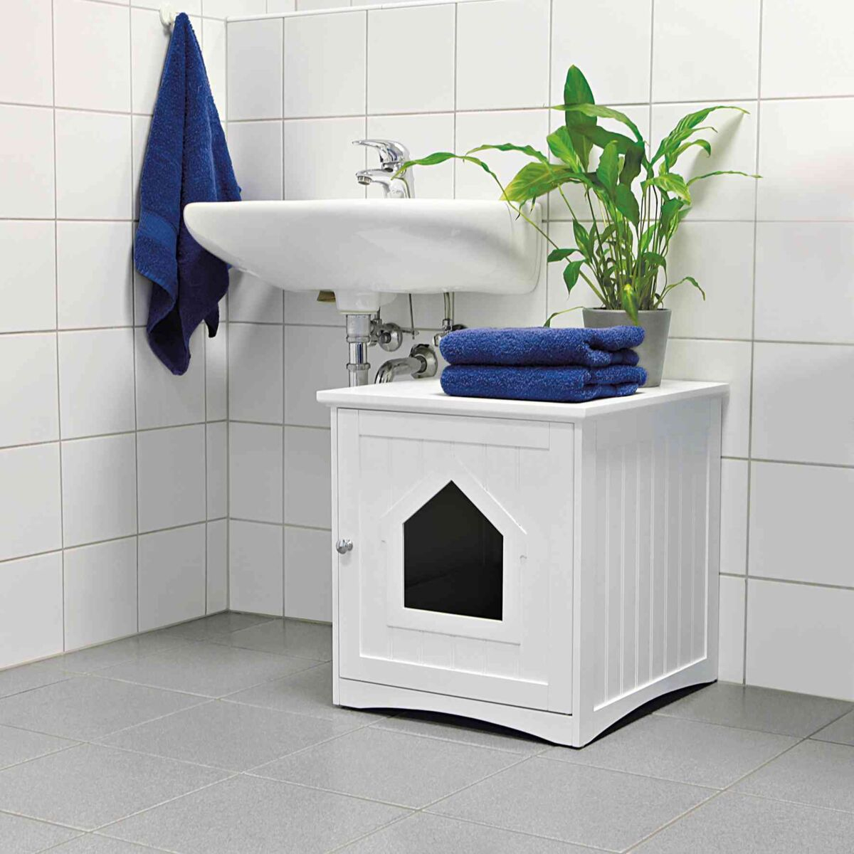 (49x51x51cm) Katzenhaus Toilette Geschlossenes Katzen Klo (40290) - Weiss