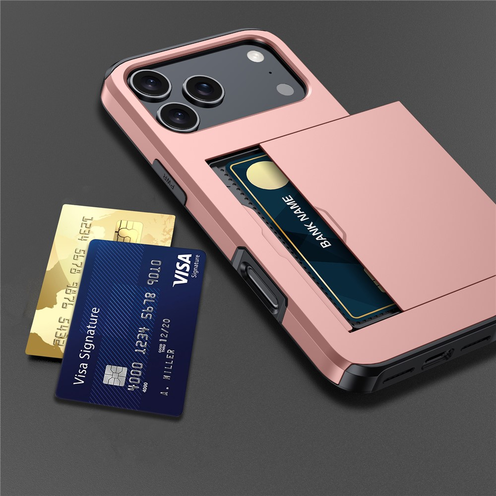 iPhone 17 Pro Max Hybrid Hardcase Hülle mit integriertem Karten Portemonnaie (aufschiebbar) - Schwarz