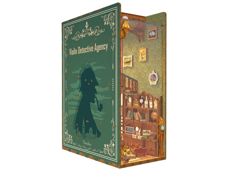 Tonecheer Bausatz Book Nook Violin Detective Agency 3D-Modell aus lasergeschnittenen Holzteilen