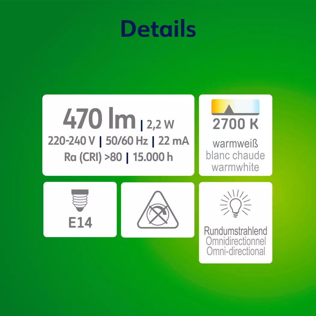 LED-Tropfen E14 / 2,2 Watt / Energie A
