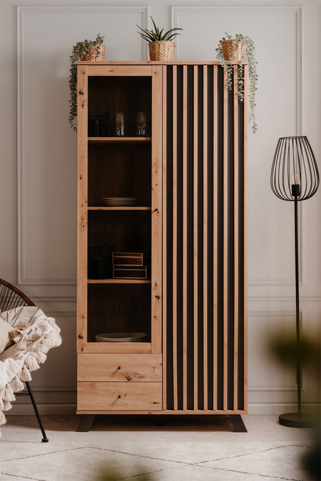 Vitrine MEDAN 92 x 198 cm Artisan Oak / anthrazit