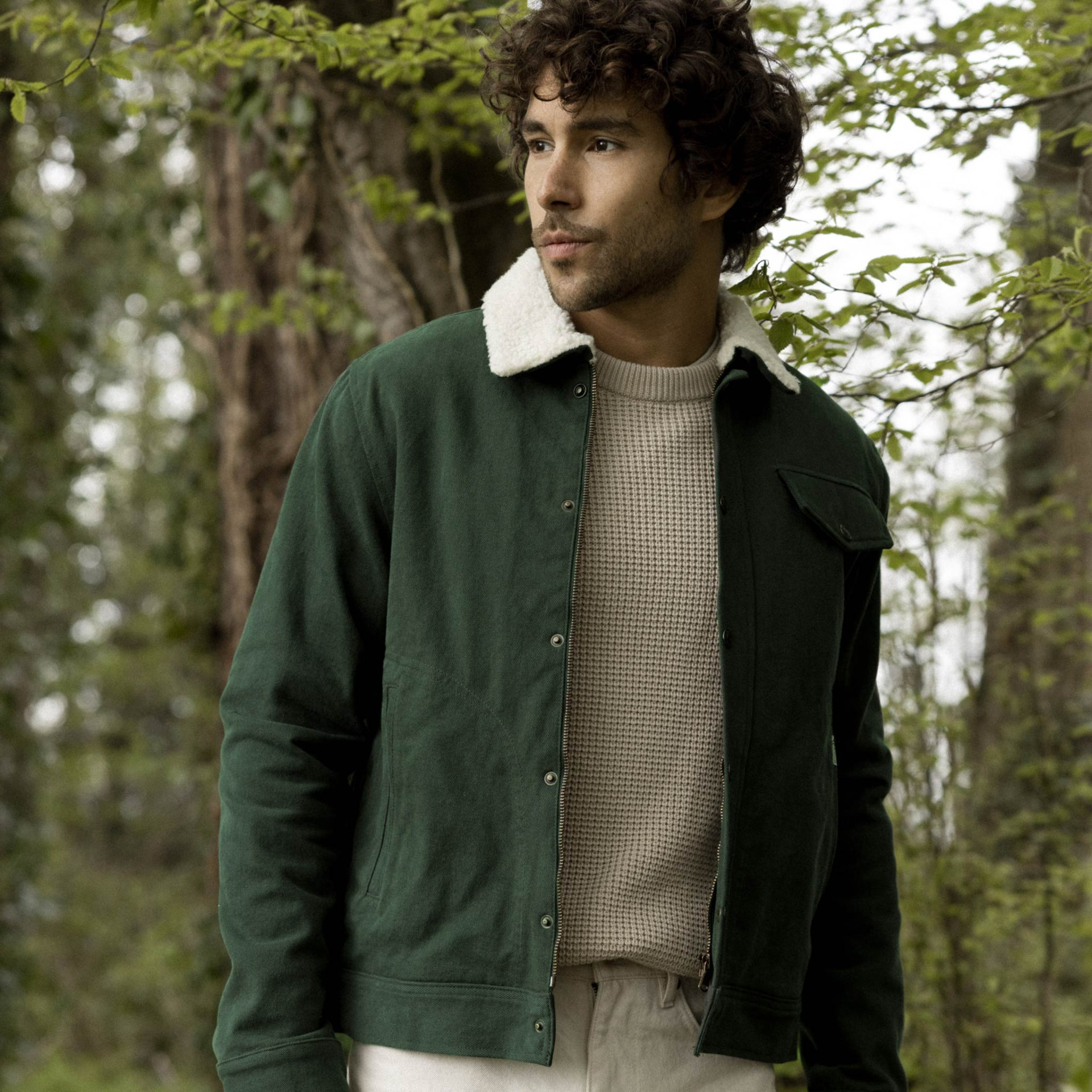 Blouson vert foncé coton recyclé et polyester - modèle Seillon
