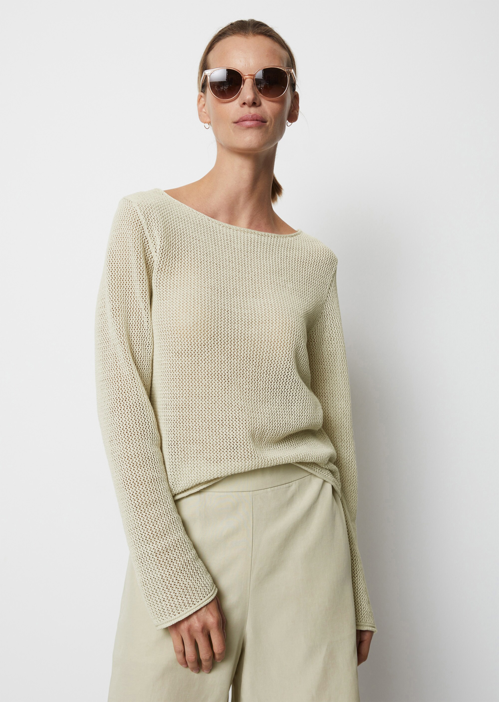 Netzpullover regularaus Leinen-Baumwolle-Mix