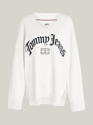 Suéter oversized com decote em V e logo