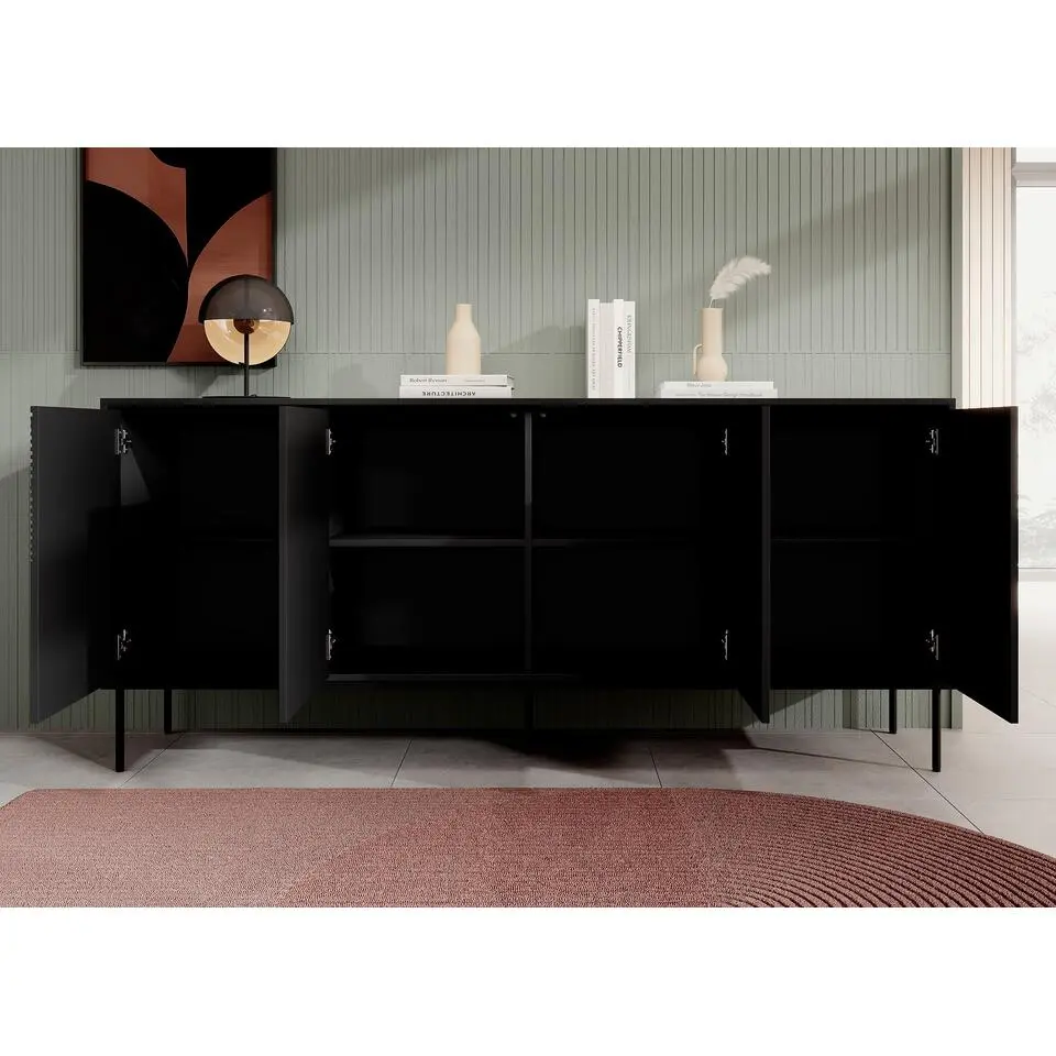 Meubella - Dressoir Blanes - Mat zwart - 200 cm