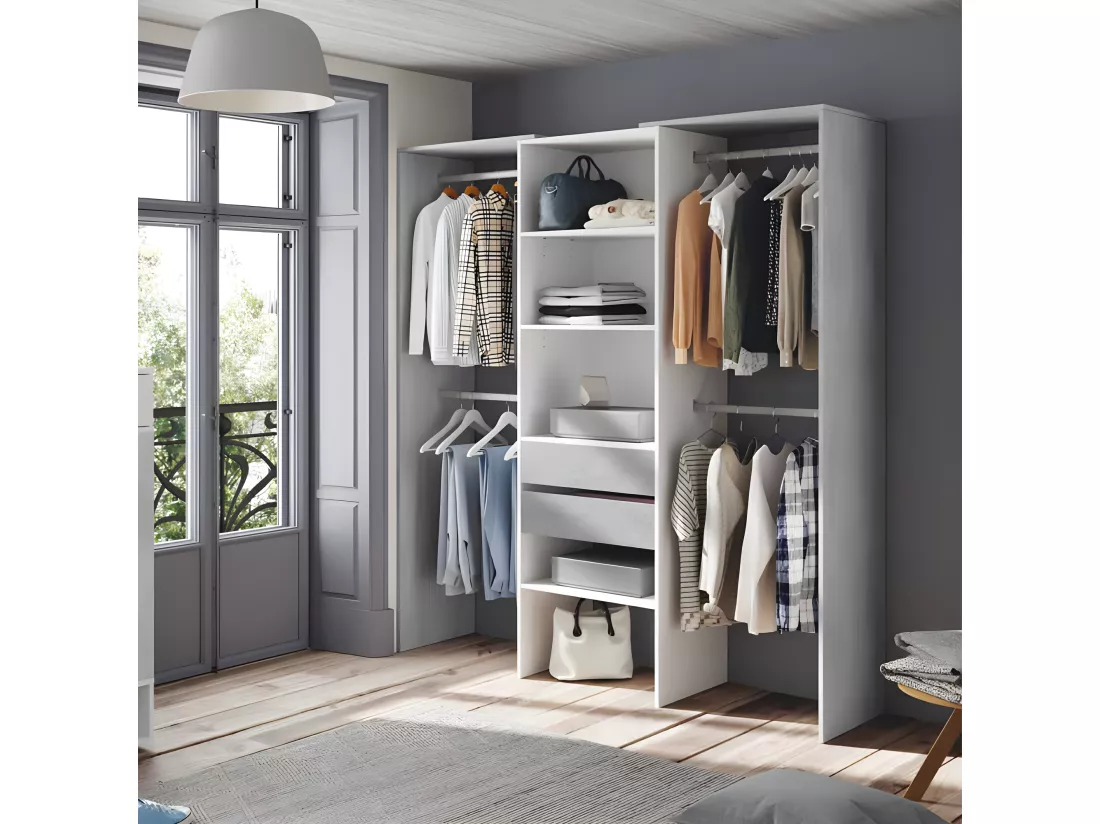 Aménagement dressing Blanc/Béton clair - KIYIN - L 179 x l 50 x H 202 cm