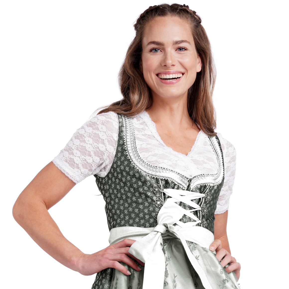 Gina Benotti Damen Dirndl mit Spitzen-Details dunkelgrün / hellgrau