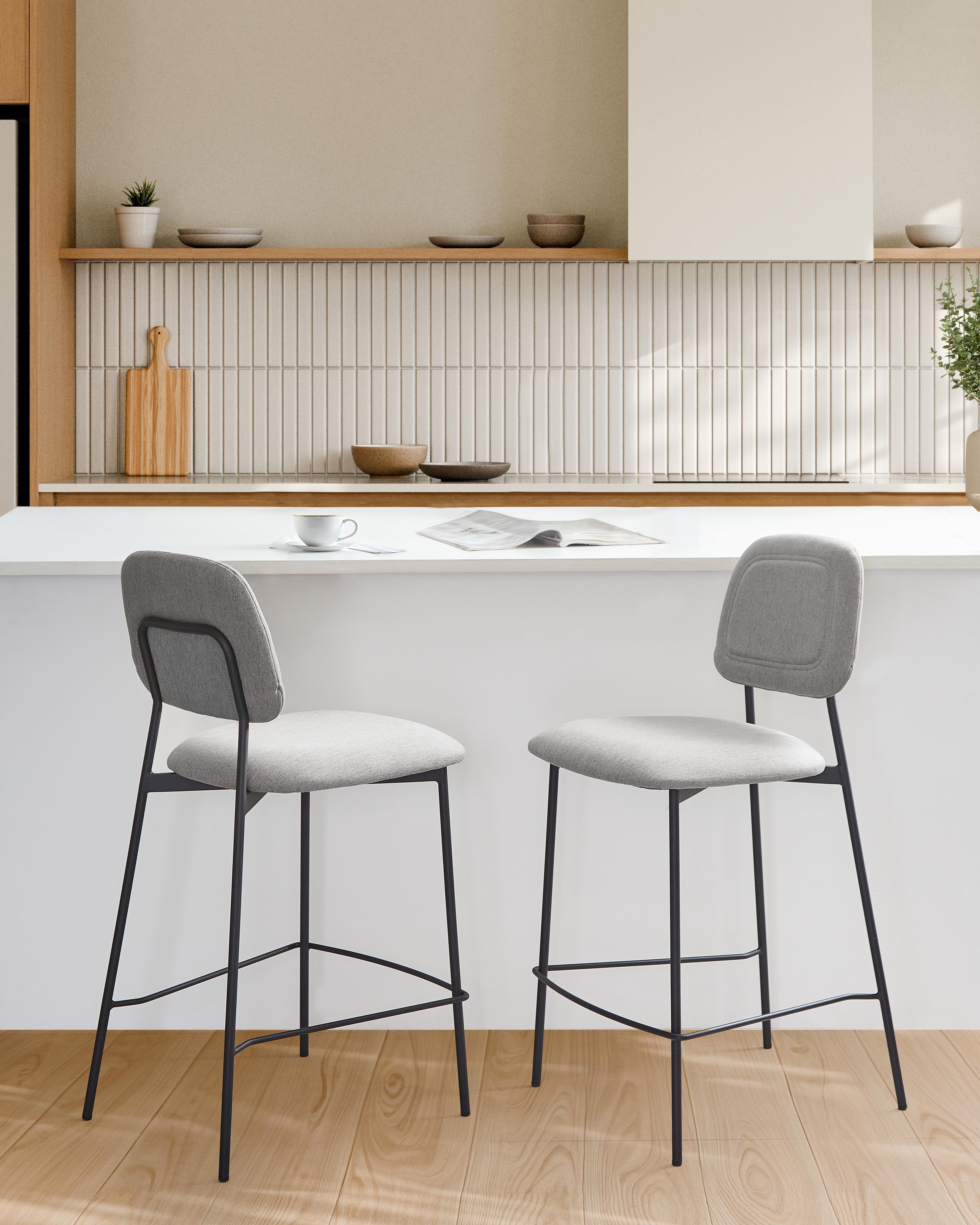 Set van 2 barstoelen DUETTE Kunstlinnen Lichtgrijs
