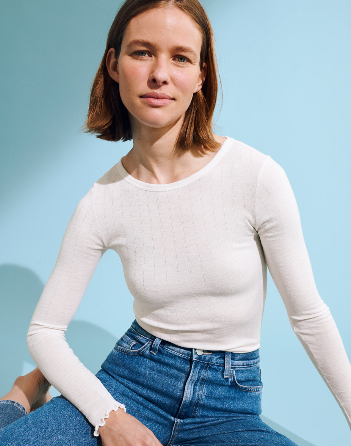 Pointelle shirt van merinowol/zijde voor dames