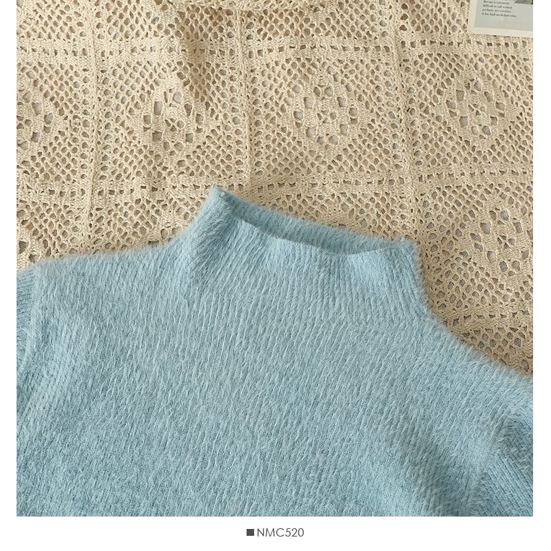 Lemongrass - Geborstelde top met hoge hals en harige breisels in 5 kleuren