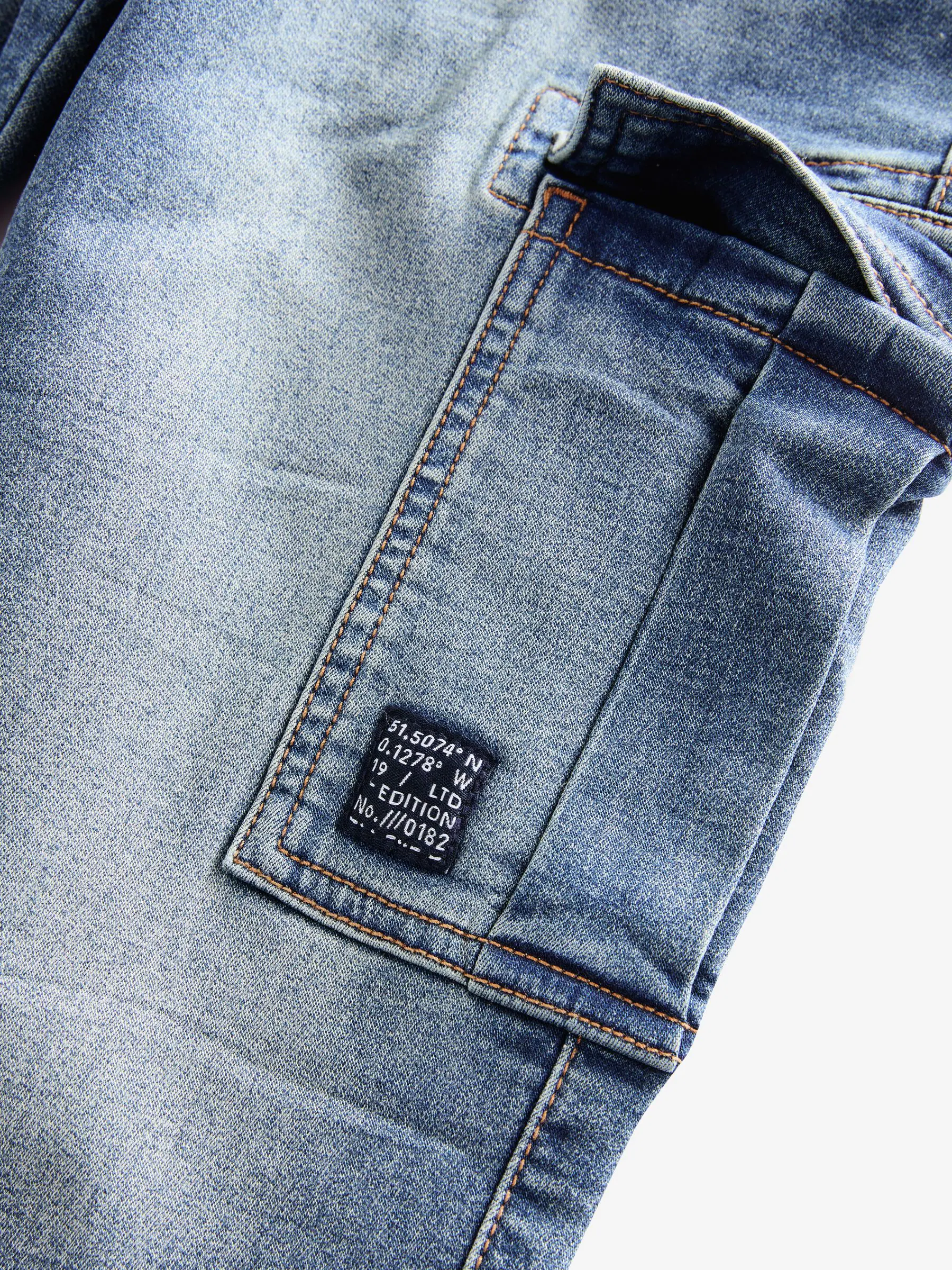 Vintage blauw - Cargo jeans met elastische taille (3-16 jr)