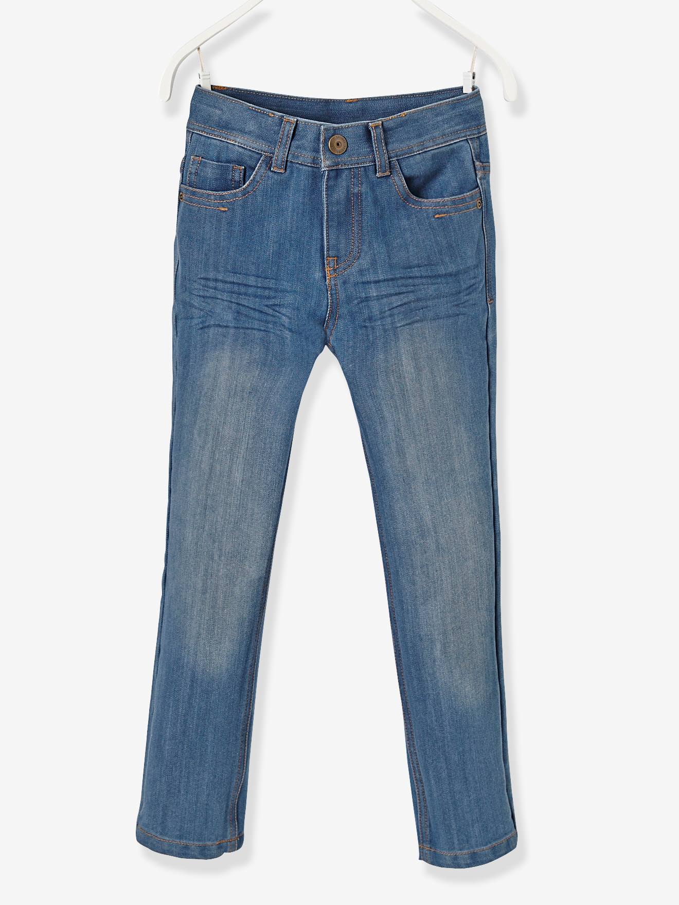 Calça jeans reta indestrutível para meninos, lavagem azul escura