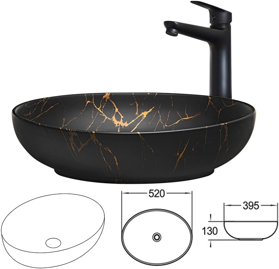 Lomadox Badmöbel Set 3-teilig mit 90 cm Waschtisch in Eiche mit schwarz, grifflose 3D-Front, Keramik-Aufsatzwaschbecken