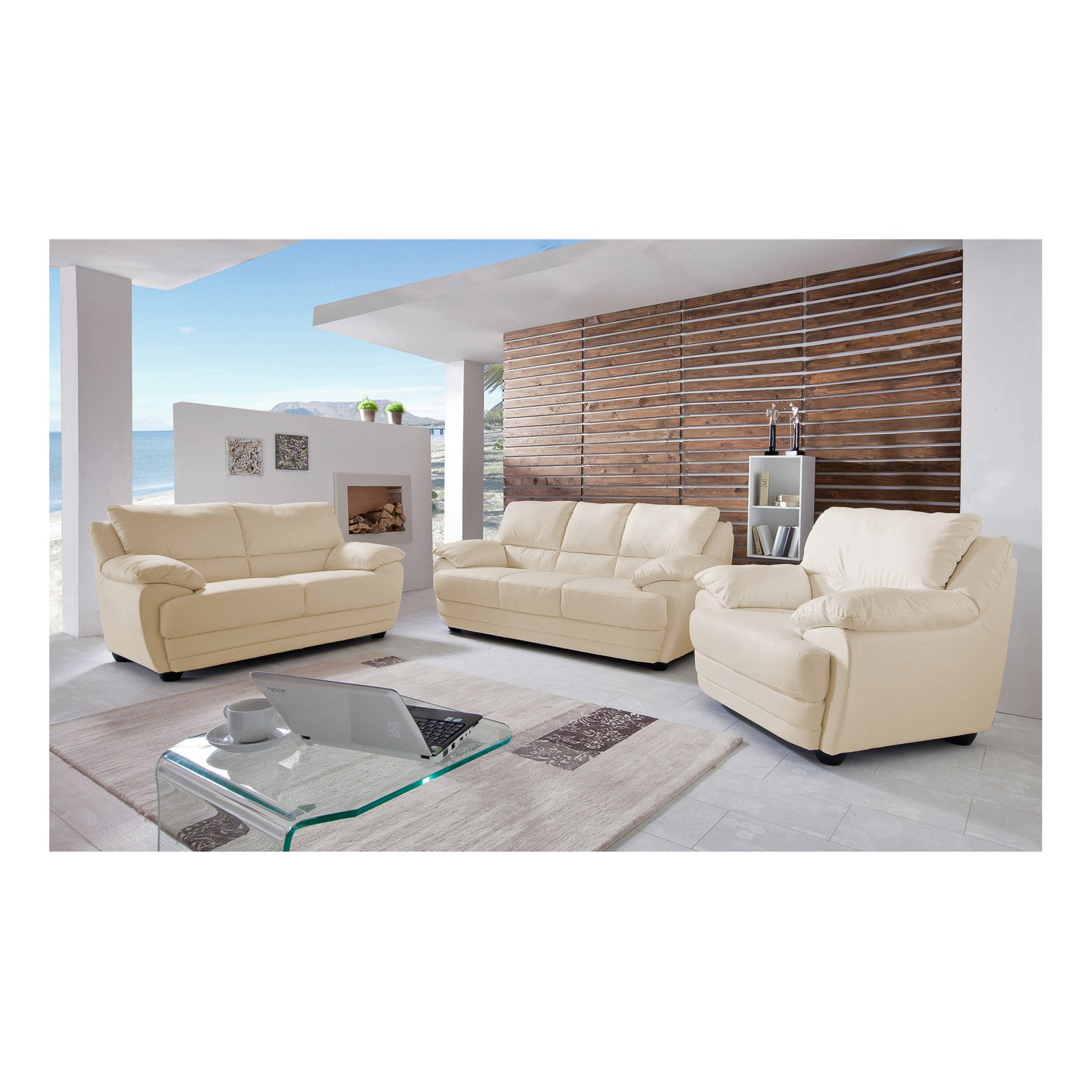 3er-Sofa Nebolo Textilleder Bisquit