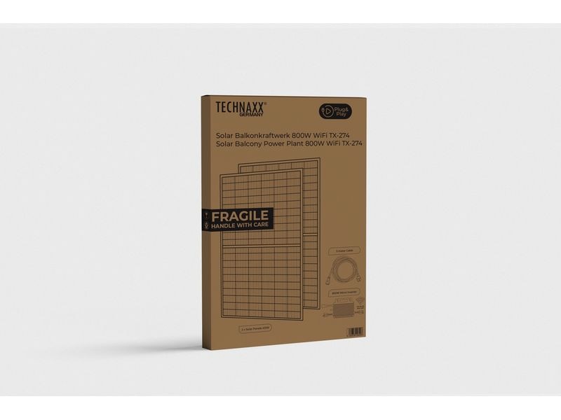 Technaxx Solaranlage Balkonkraftwerk 800W TX-274 Plug-and-play Solarsystem mit 2x 410 W Modul Monokristallin 172.4 x 113.4 x 3.5 cm, auf 600 W begrenzbar, mit APP oder Anschluss mit Wieland System