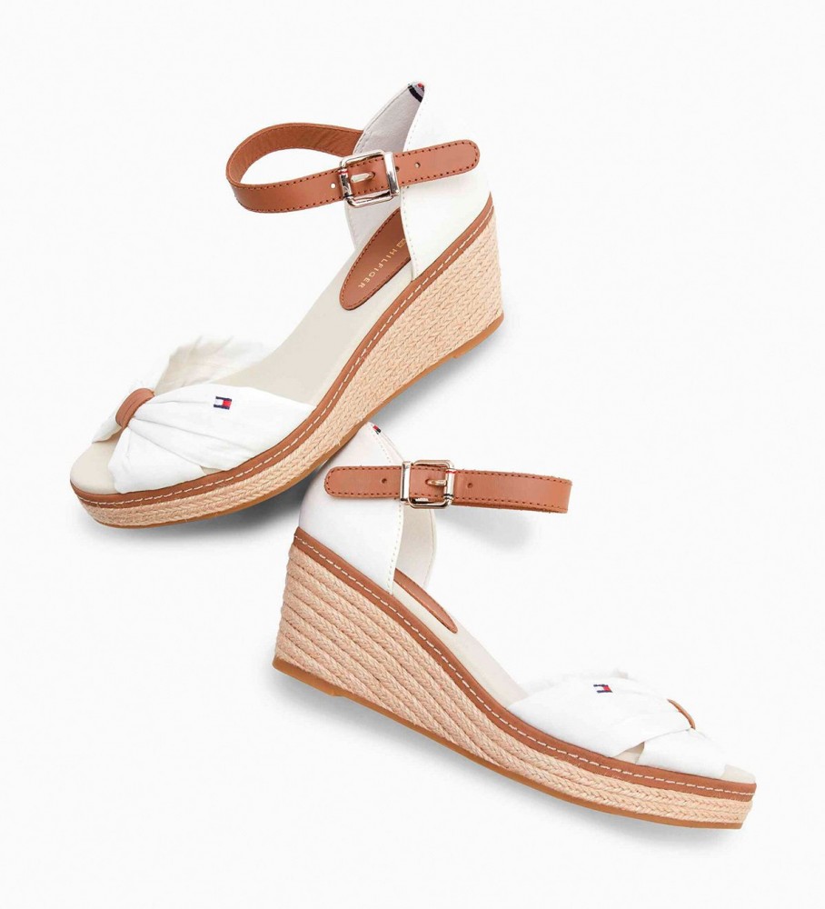 Sandálias Tommy Hilfiger Iconic Elba em couro branco - Salto plataforma de 7 cm -