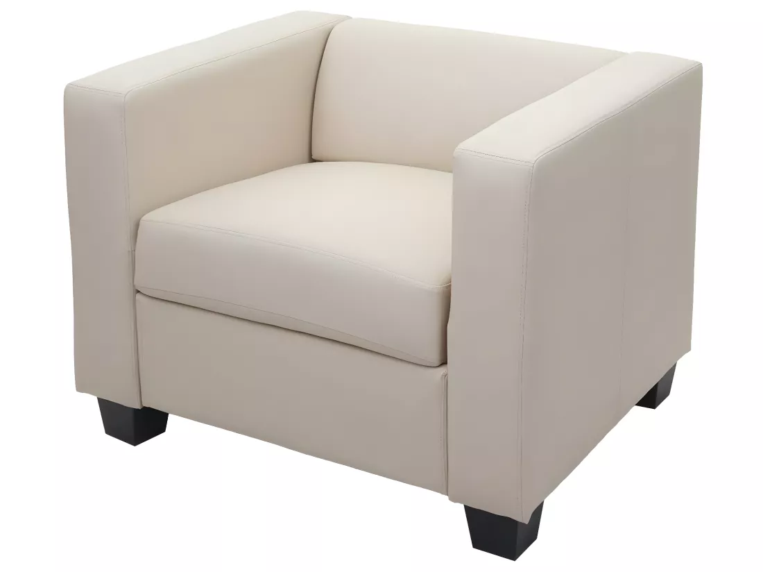 Fauteuil lounge Lille, simili-cuir, crème