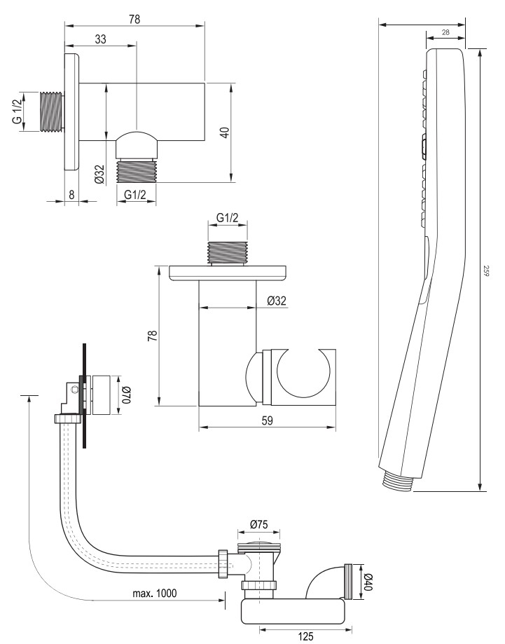 Brauer Gunmetal Edition thermostatische inbouw badkraan met badvulcombinatie en 3 standen handdouche set 4 gunmetal geborsteld PVD
