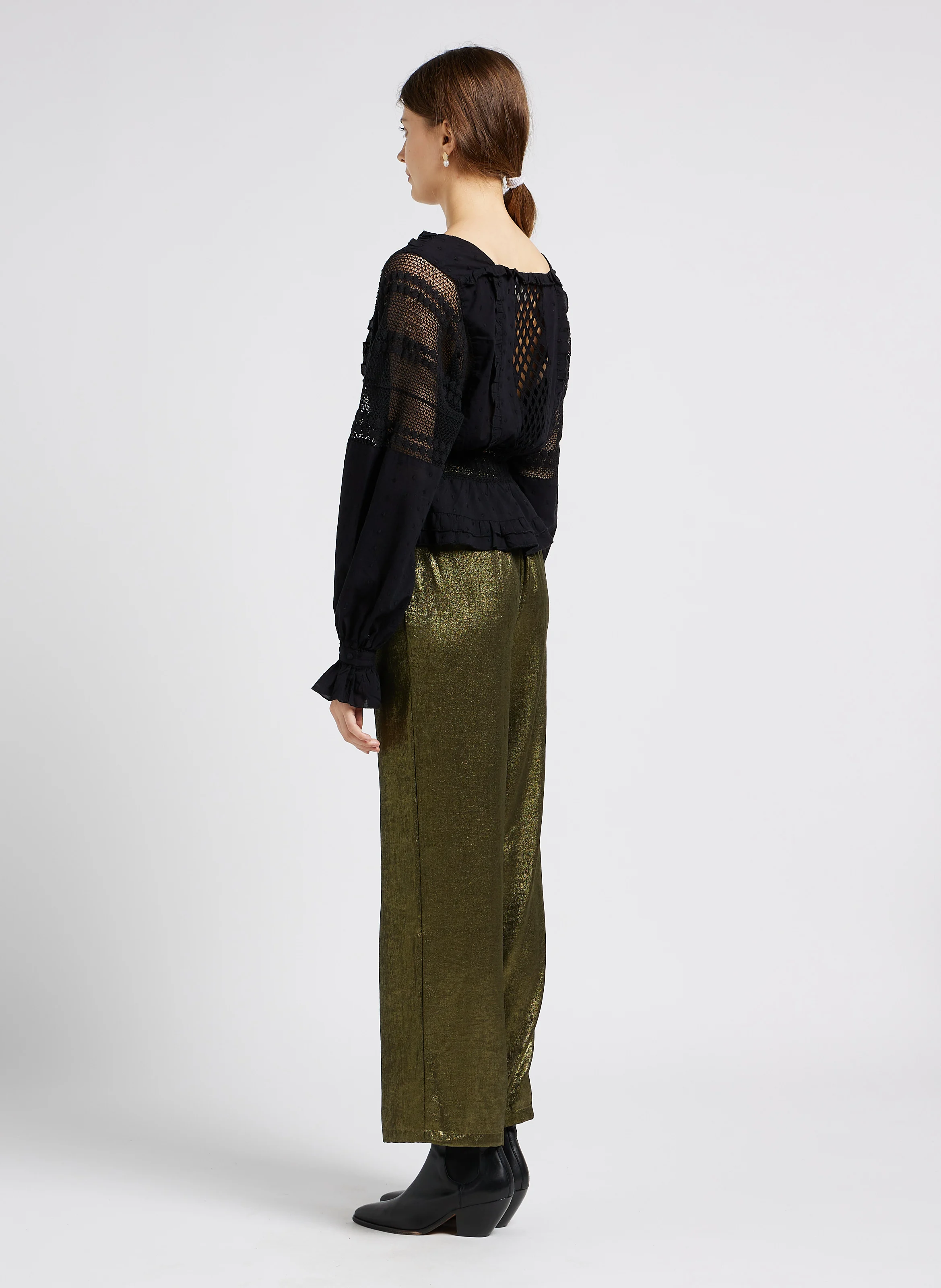 METALLA - Pantalon large satiné| Kaki