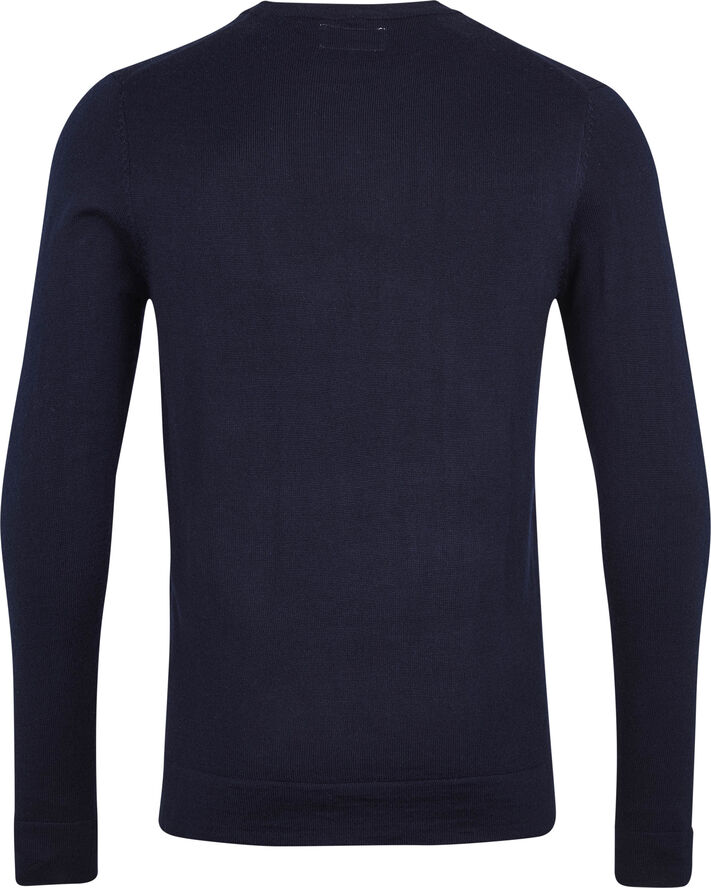 Lindbergh Merino strik med rund hals Navy