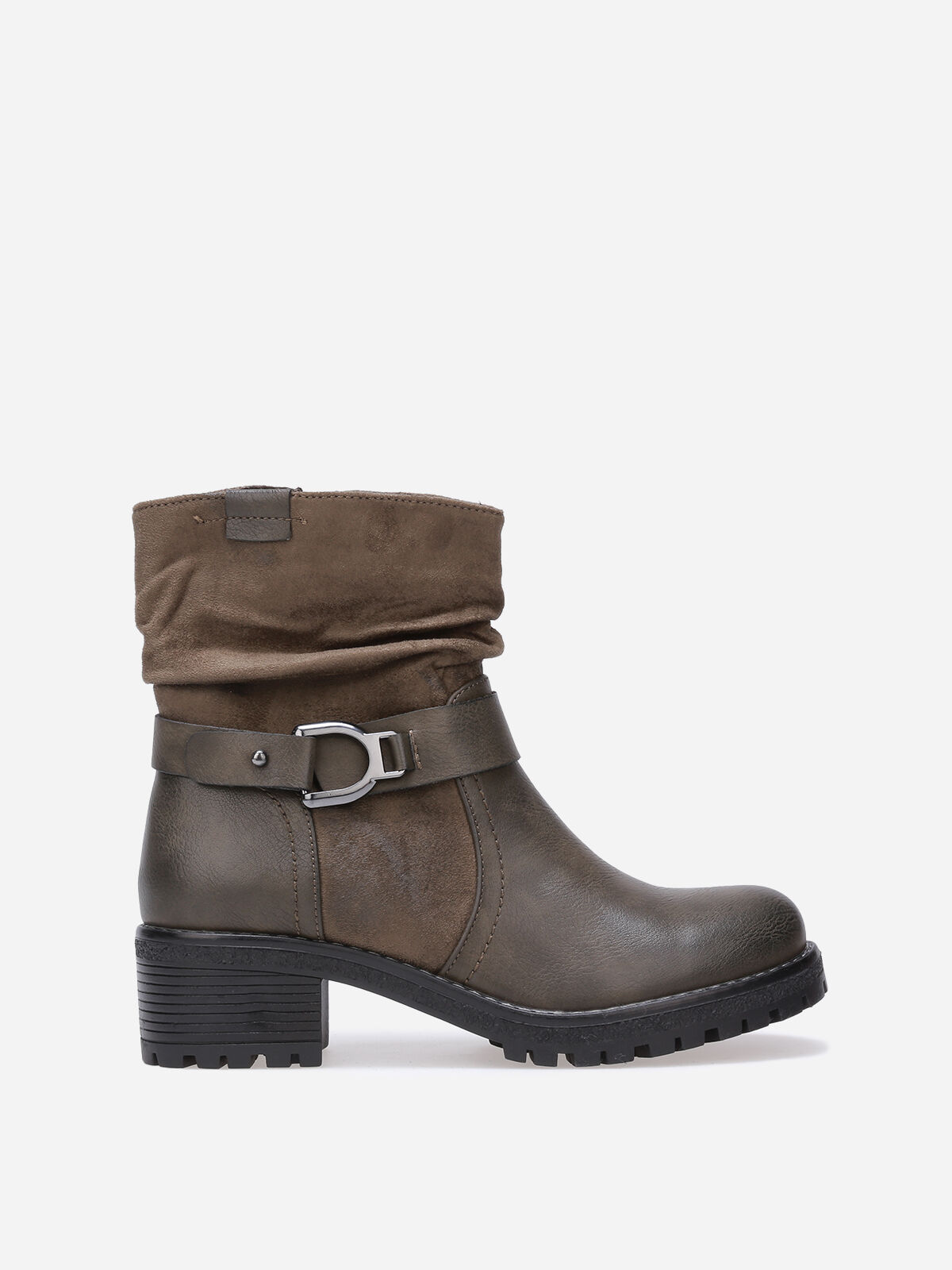 Bottines plissées bi-matières- Kaki