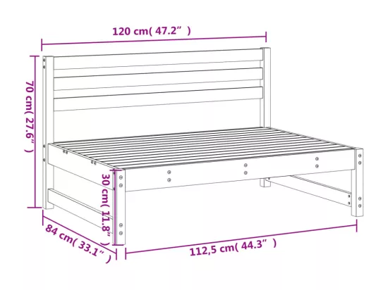 Canapé central de jardin 120x80 cm bois de pin massif