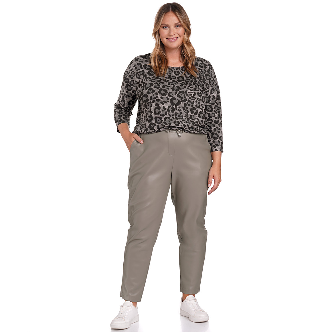 Damen Jogpants aus Lederimitat hellbraun