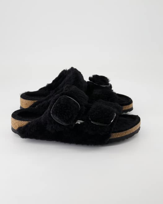 Birkenstock Arizona Big Buckle Teddy River Pantoletten in Schwarz