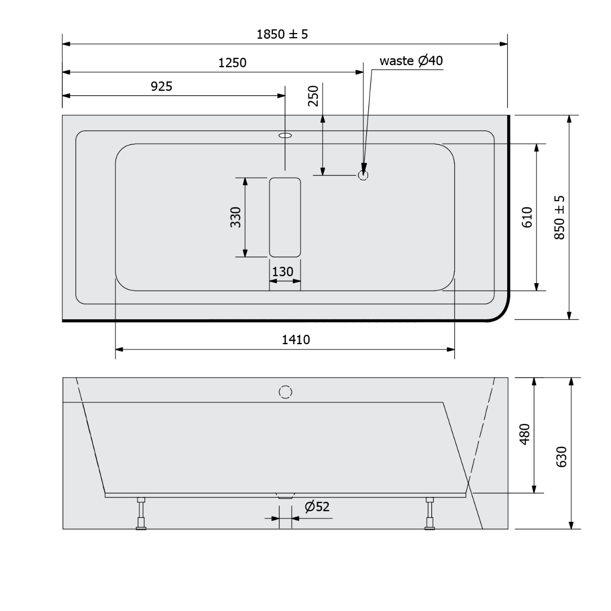 Polysan Marlene Curve ligbad links 185x85x63cm wit