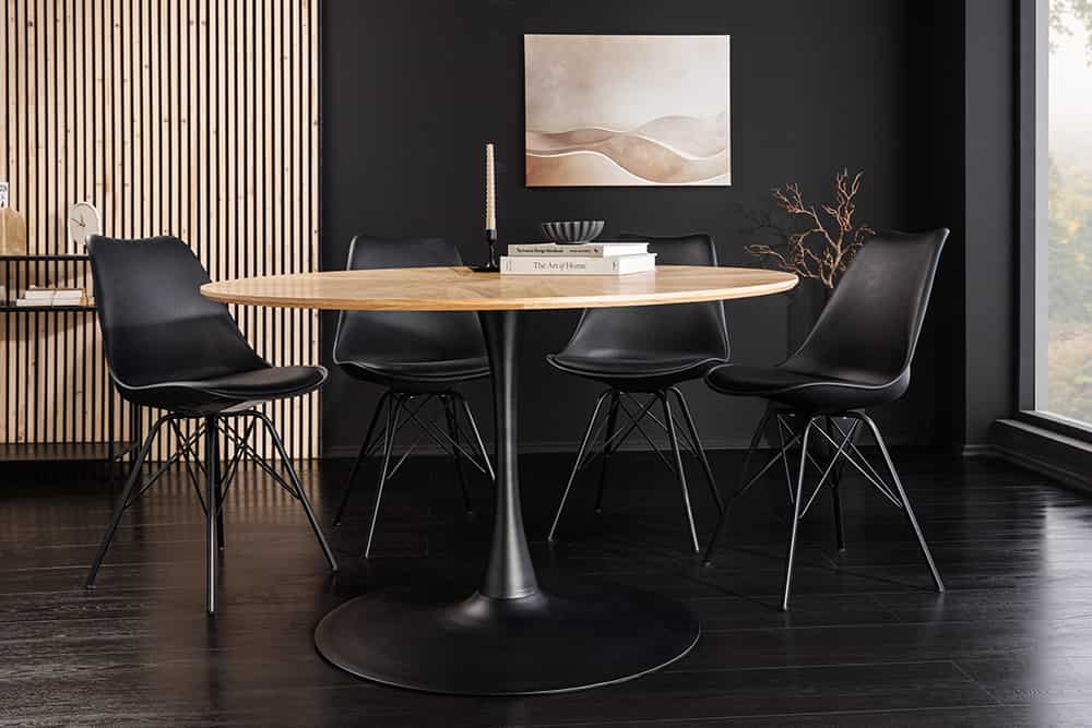 Runder Esstisch ATELIER 120cm natur Eiche schwarz Metall Säulenfuß