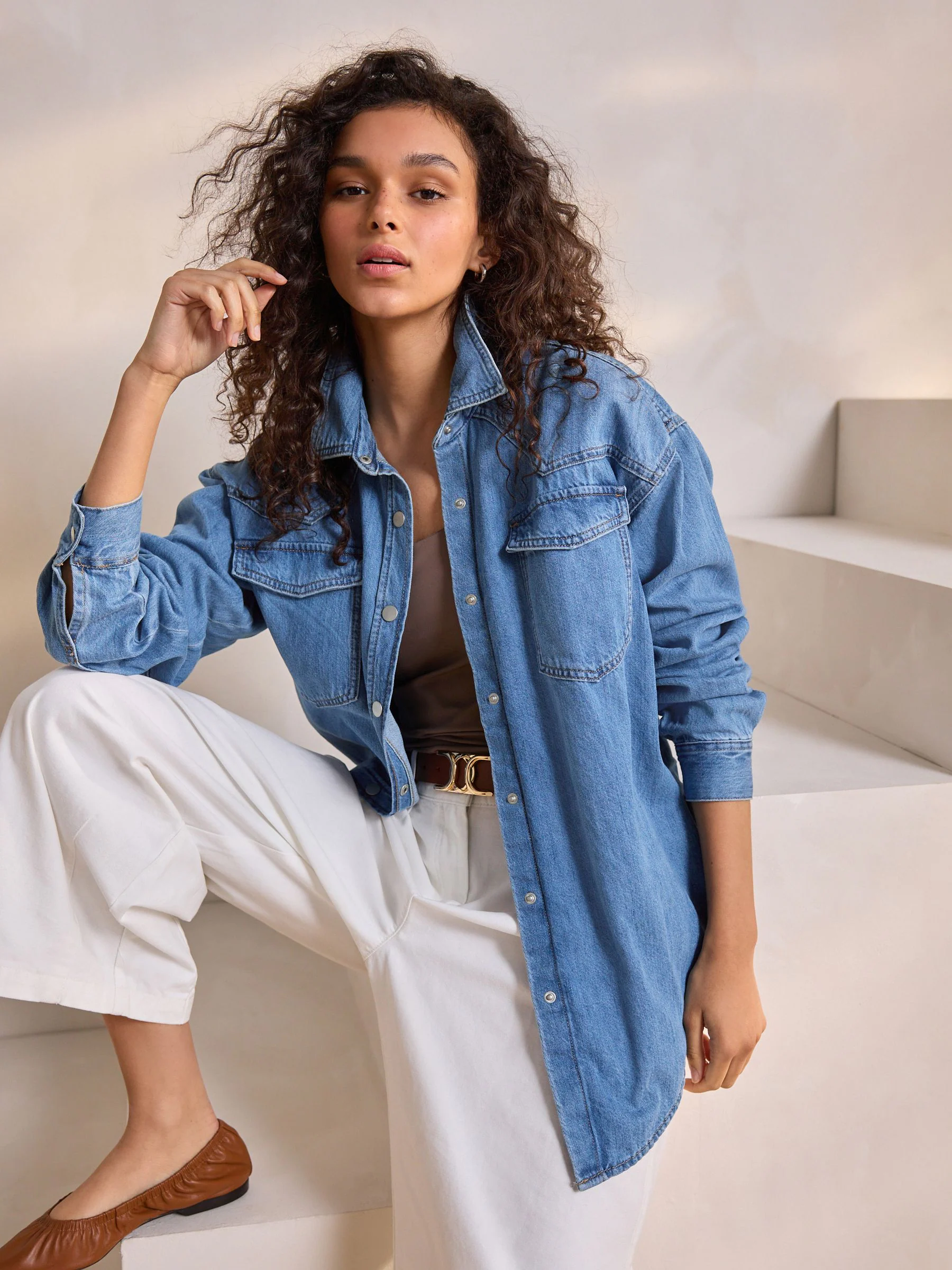 Normaal blauw - Oversized denim overhemd