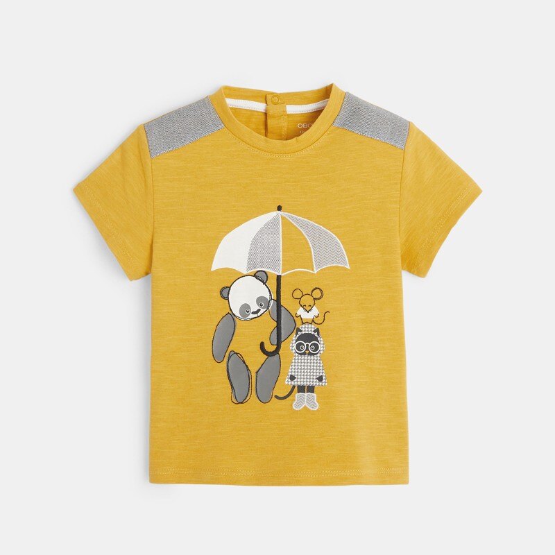 T-shirt panda, chat et souris brodés jaune bébé garçon Jaune